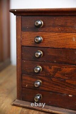 Antique Watchmaker Apothecary Cabinet Letterpress Typeset wood drawer organizer