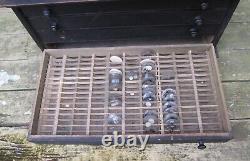 Antique Watchmaker's 4 Drawer Storage Wood Cabinet with NOS Glass Watch Crystals