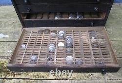 Antique Watchmaker's 4 Drawer Storage Wood Cabinet with NOS Glass Watch Crystals