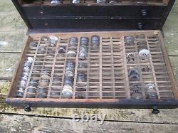 Antique Watchmaker's 4 Drawer Storage Wood Cabinet with NOS Glass Watch Crystals