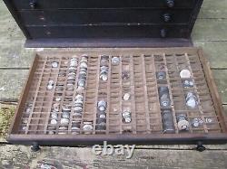 Antique Watchmaker's 4 Drawer Storage Wood Cabinet with NOS Glass Watch Crystals