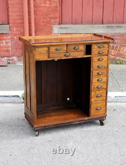 Antique Watchmakers Bench industrial oak desk apothecary wood drawer cabinet