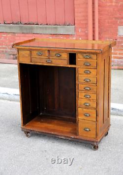 Antique Watchmakers Bench industrial oak desk apothecary wood drawer cabinet