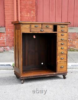 Antique Watchmakers Bench industrial oak desk apothecary wood drawer cabinet