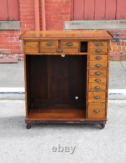 Antique Watchmakers Bench industrial oak desk apothecary wood drawer cabinet