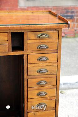 Antique Watchmakers Bench industrial oak desk apothecary wood drawer cabinet