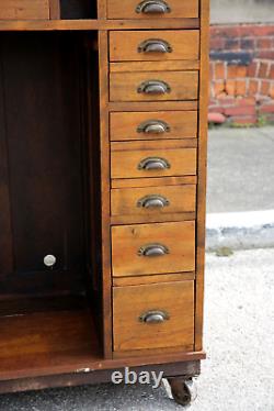 Antique Watchmakers Bench industrial oak desk apothecary wood drawer cabinet