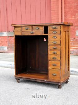 Antique Watchmakers Bench industrial oak desk apothecary wood drawer cabinet