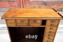 Antique Watchmakers Bench industrial oak desk apothecary wood drawer cabinet