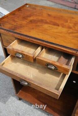 Antique Watchmakers Bench industrial oak desk apothecary wood drawer cabinet