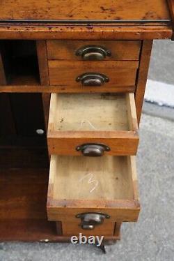 Antique Watchmakers Bench industrial oak desk apothecary wood drawer cabinet