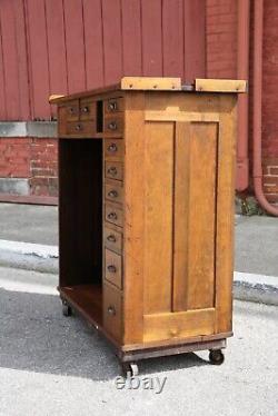 Antique Watchmakers Bench industrial oak desk apothecary wood drawer cabinet