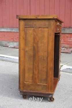 Antique Watchmakers Bench industrial oak desk apothecary wood drawer cabinet