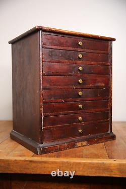 Antique Watchmakers Cabinet wood Apothecary Industrial Multi Drawer brass knobs