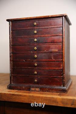 Antique Watchmakers Cabinet wood Apothecary Industrial Multi Drawer brass knobs