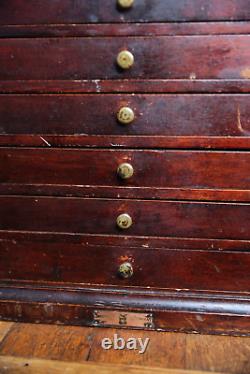 Antique Watchmakers Cabinet wood Apothecary Industrial Multi Drawer brass knobs