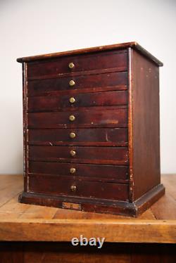 Antique Watchmakers Cabinet wood Apothecary Industrial Multi Drawer brass knobs