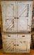 Antique White Painted Two Piece Farmhouse Cottage Cupboard Stepback Cabinet