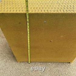 Antique Wicker Cabinet Bright Mustard Yellow with Owl Pulls Shelves and Drawers