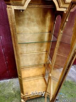 Antique Wieman gold Curio 3 Shelve Cabinet Display. Hollywood Regency Style