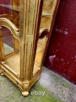 Antique Wieman gold Curio 3 Shelve Cabinet Display. Hollywood Regency Style