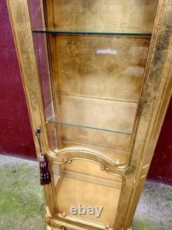 Antique Wieman gold Curio 3 Shelve Cabinet Display. Hollywood Regency Style