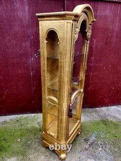 Antique Wieman gold Curio 3 Shelve Cabinet Display. Hollywood Regency Style
