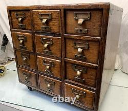 Antique Wood 19 x 19 x 16 Oak 12 Drawer Library Card Catalog Cabinet RARE