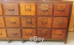 Antique Wood 21 Drawer Storage File Cabinet Work Bench 109 x 44 x 26