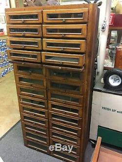 Antique Wood 26 Drawer / Glass Front Apothecary General Store Seed Candy Cabinet