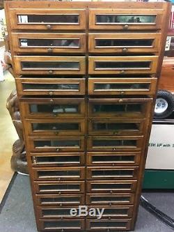 Antique Wood 26 Drawer / Glass Front Apothecary General Store Seed Candy Cabinet