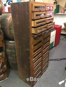 Antique Wood 26 Drawer / Glass Front Apothecary General Store Seed Candy Cabinet