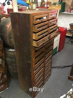 Antique Wood 26 Drawer / Glass Front Apothecary General Store Seed Candy Cabinet