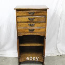 Antique Wood 4 Drawer Music Cabinet Chest Shelf