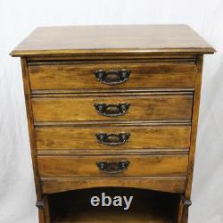 Antique Wood 4 Drawer Music Cabinet Chest Shelf