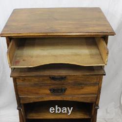 Antique Wood 4 Drawer Music Cabinet Chest Shelf