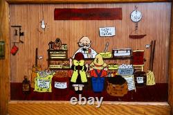 Antique Wood Apothecary Cabinet General Store Painted Glass Display Vintage Oak