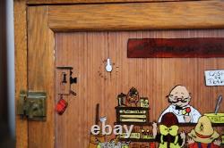 Antique Wood Apothecary Cabinet General Store Painted Glass Display Vintage Oak