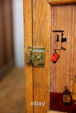Antique Wood Apothecary Cabinet General Store Painted Glass Display Vintage Oak
