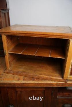 Antique Wood Apothecary Cabinet General Store Painted Glass Display Vintage Oak