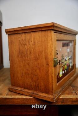 Antique Wood Apothecary Cabinet General Store Painted Glass Display Vintage Oak