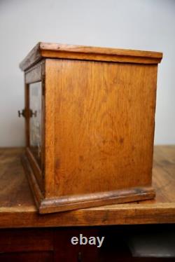 Antique Wood Apothecary Cabinet General Store Painted Glass Display Vintage Oak