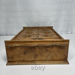 Antique Wood Apothecary Spice Cabinet 9 Metal Labeled Drawers 18.5 x 10