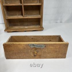 Antique Wood Apothecary Spice Cabinet 9 Metal Labeled Drawers 18.5 x 10