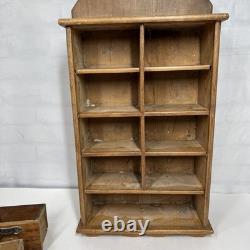 Antique Wood Apothecary Spice Cabinet 9 Metal Labeled Drawers 18.5 x 10