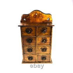 Antique Wood Apothecary Spice Cabinet Primitive 8 Labeled Drawers 17 x 11