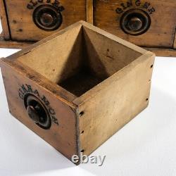 Antique Wood Apothecary Spice Cabinet Primitive 8 Labeled Drawers 17 x 11