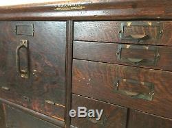 Antique Wood Card Catalog Oak File Cabinet Stacking Barrister Office Storage Vtg