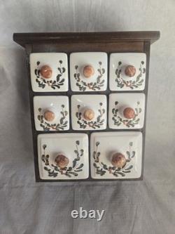 Antique Wood/Ceramic Apothecary Spice Cabinet 8 Drawers