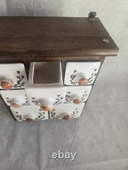 Antique Wood/Ceramic Apothecary Spice Cabinet 8 Drawers